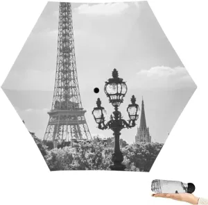 Travel Umbrella for Rain Windproof View Parisian street the Eiffel Tower the clearance Automatic Cute Portable Compact Umbrella for Women Purse Backpack Car Black Sun UV Protection