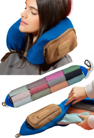 TRAVELLERO Stuffable Neck Pillow for Travel, Secret Pillow, Fits 5 Days Essentials, Neck Pillow Case, Pillow Travel Bag, Packable Pillow, Stuffable Travel Pillow, Neck Pillow Cover, Blue & Brown