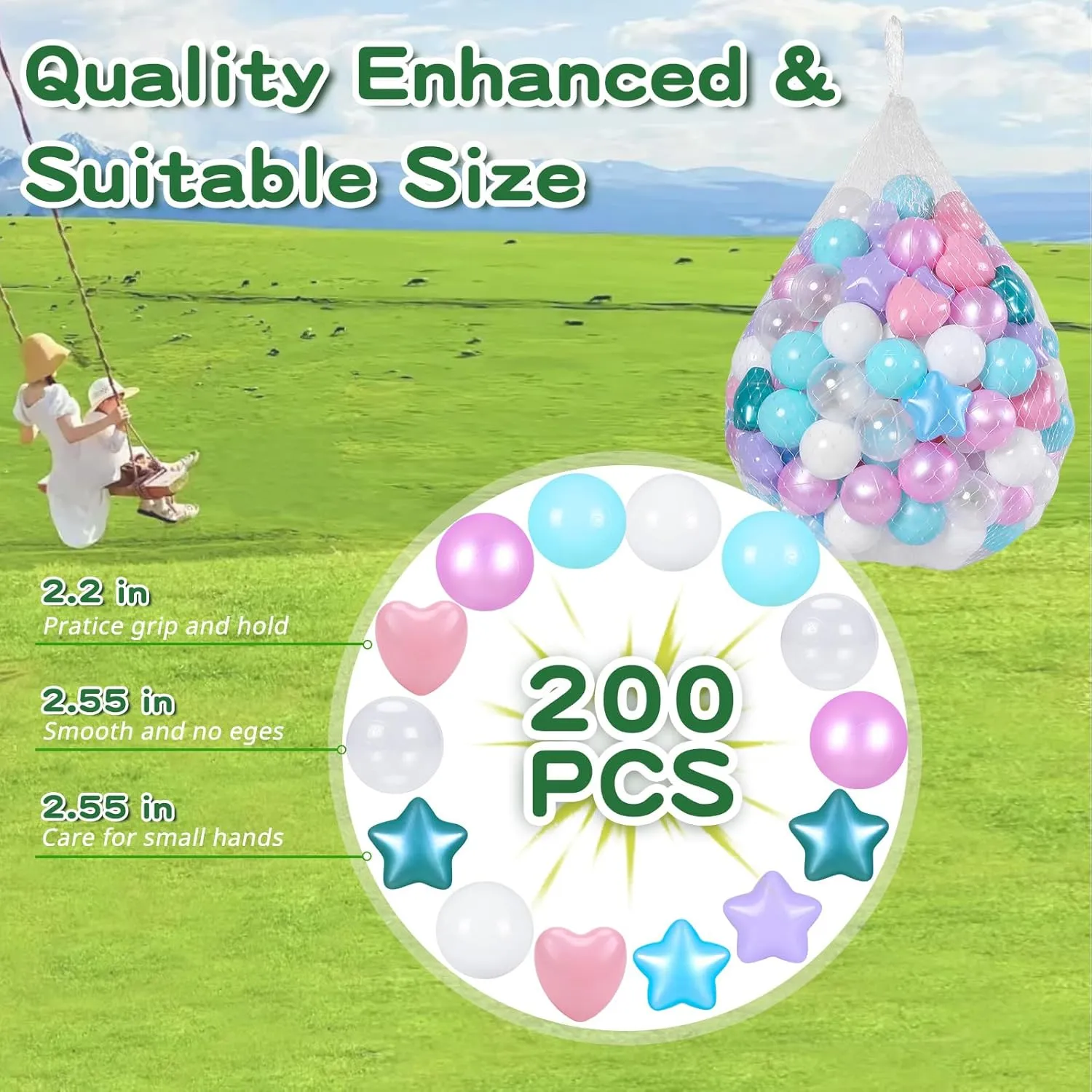 TRENDPLAY Ball Pit Balls Star and Heart Shapes for Toddlers - 50 100 200 500 Count Plastic Balls for Ball Pit Fun and Play