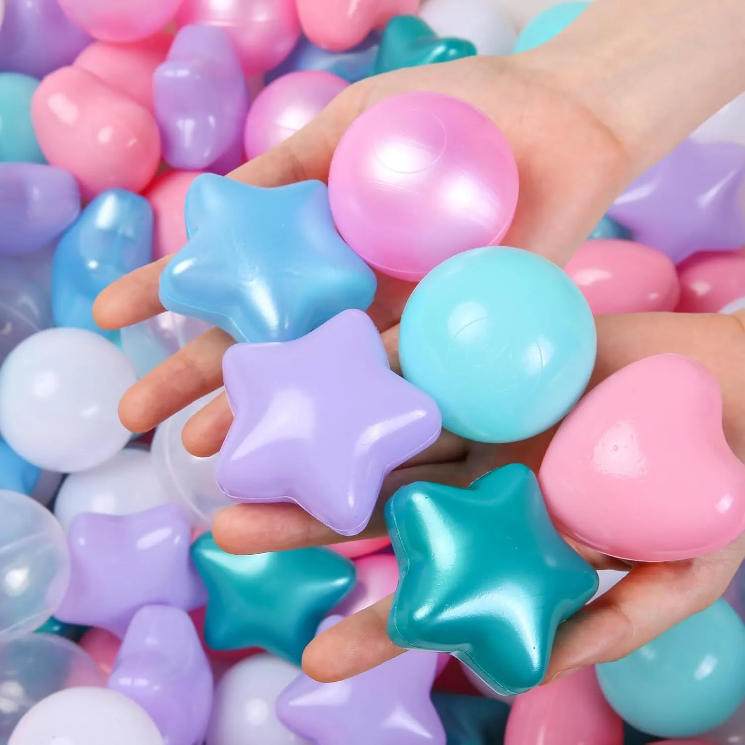 TRENDPLAY Ball Pit Balls Star and Heart Shapes for Toddlers - 50 100 200 500 Count Plastic Balls for Ball Pit Fun and Play