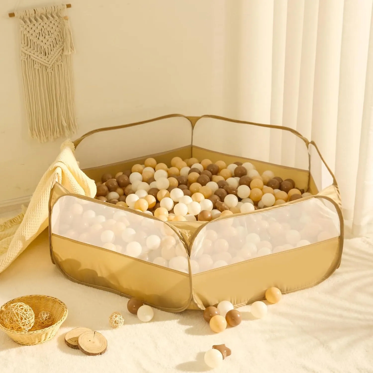 TRENDPLAY Foldable Ball Pit for Toddlers, Large Pop Up Ball Pits Kids Play Tent Crawl Playpen Ball Pool Playhouse Playpen with Storage Bag, for Boys Girls Dogs Cats Ferrets Indoor Outdoor, Khaki