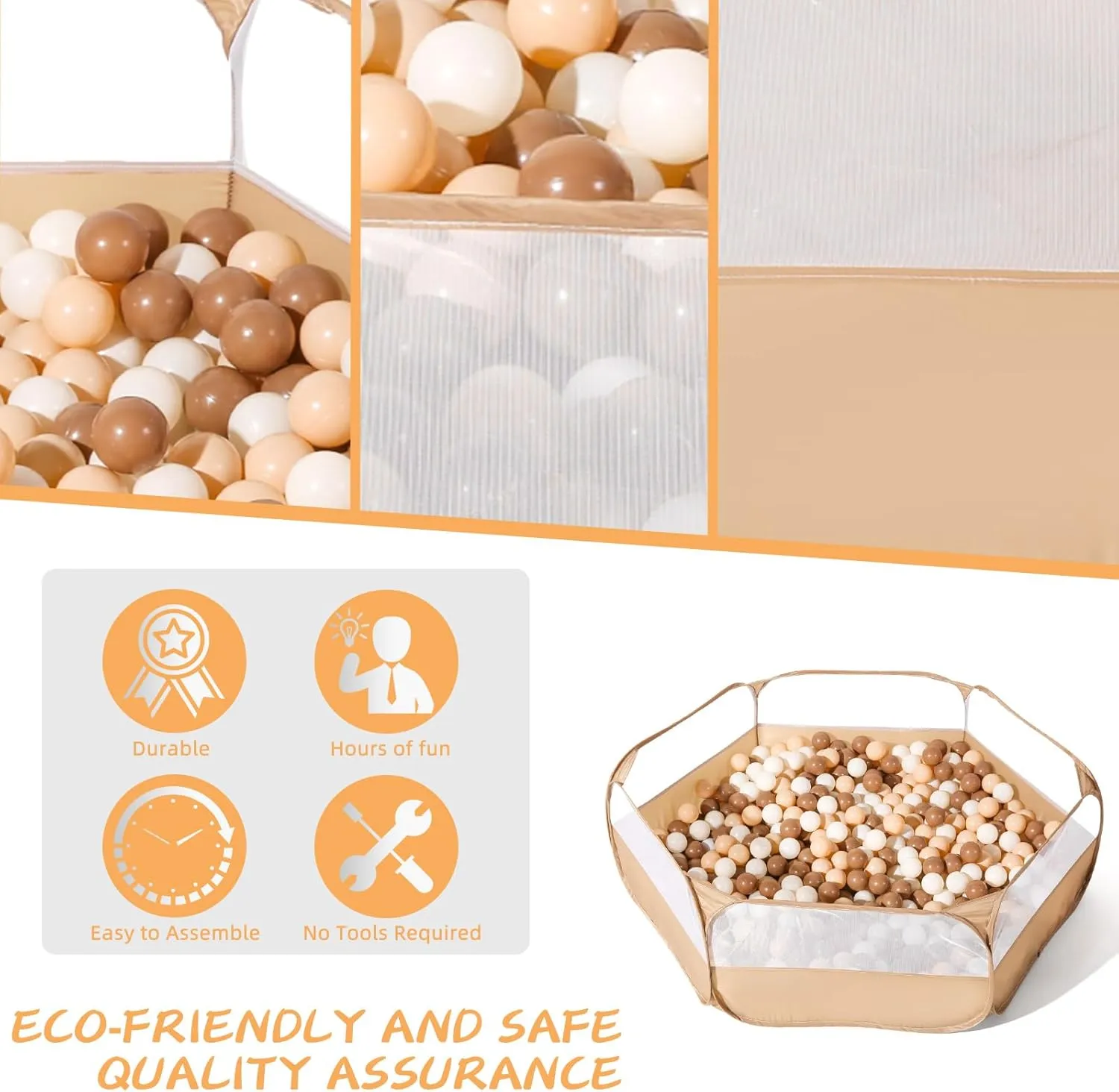 TRENDPLAY Foldable Ball Pit for Toddlers, Large Pop Up Ball Pits Kids Play Tent Crawl Playpen Ball Pool Playhouse Playpen with Storage Bag, for Boys Girls Dogs Cats Ferrets Indoor Outdoor, Khaki