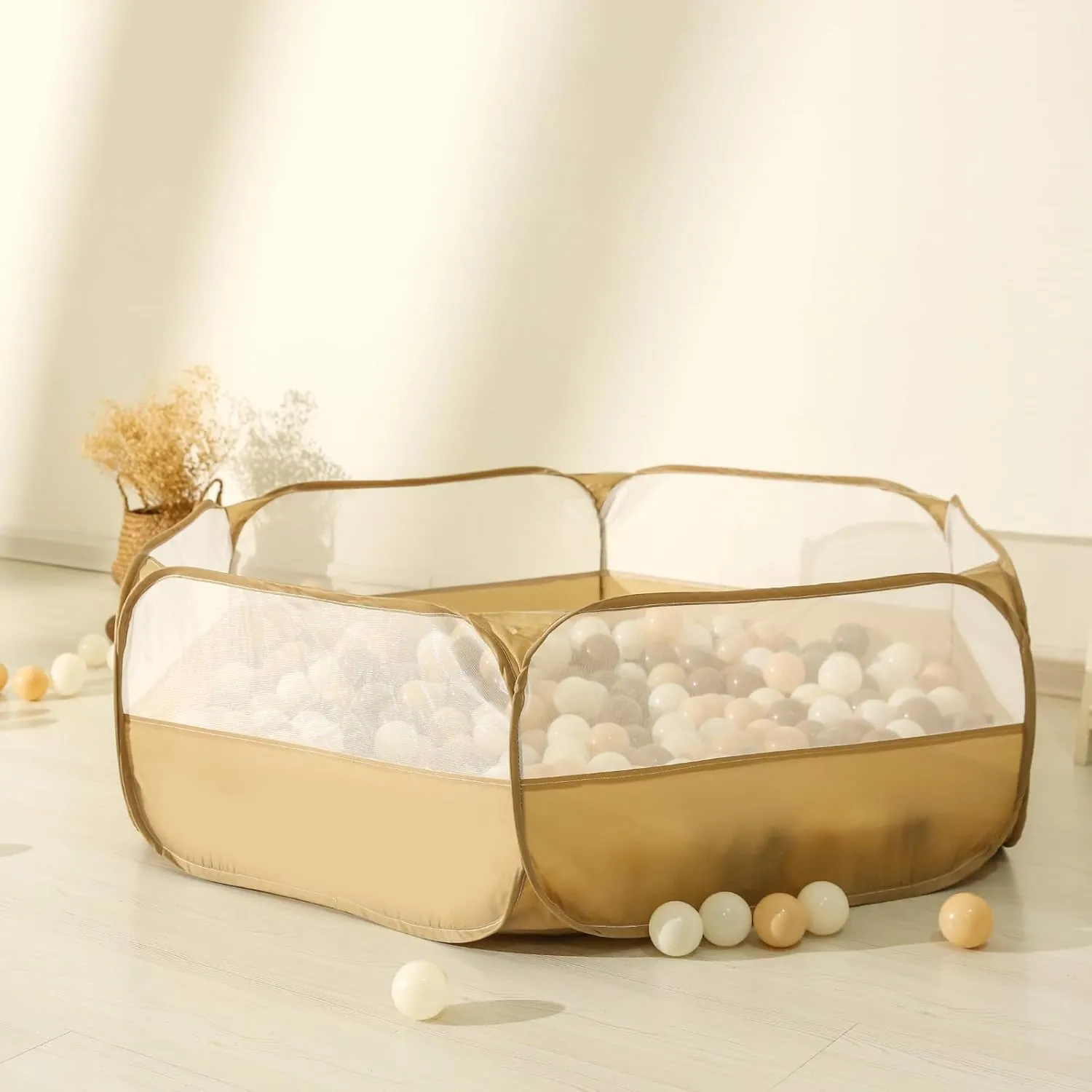 TRENDPLAY Foldable Ball Pit for Toddlers, Large Pop Up Ball Pits Kids Play Tent Crawl Playpen Ball Pool Playhouse Playpen with Storage Bag, for Boys Girls Dogs Cats Ferrets Indoor Outdoor, Khaki