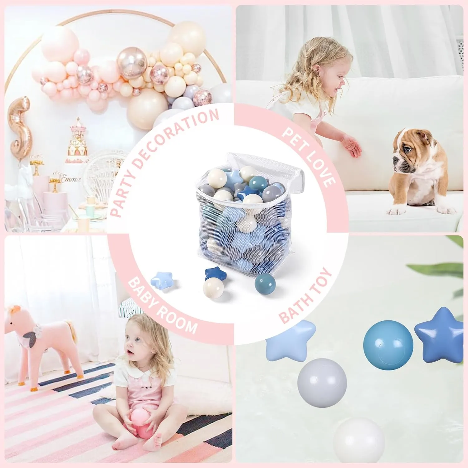 TRENDPLAY Star Ball Pit Balls for Toddlers -50 100 200 Count Star Balls Different Shapes, Non-Toxic Plastic Balls for Safe Play, Boys Girls Festival Party Decoration