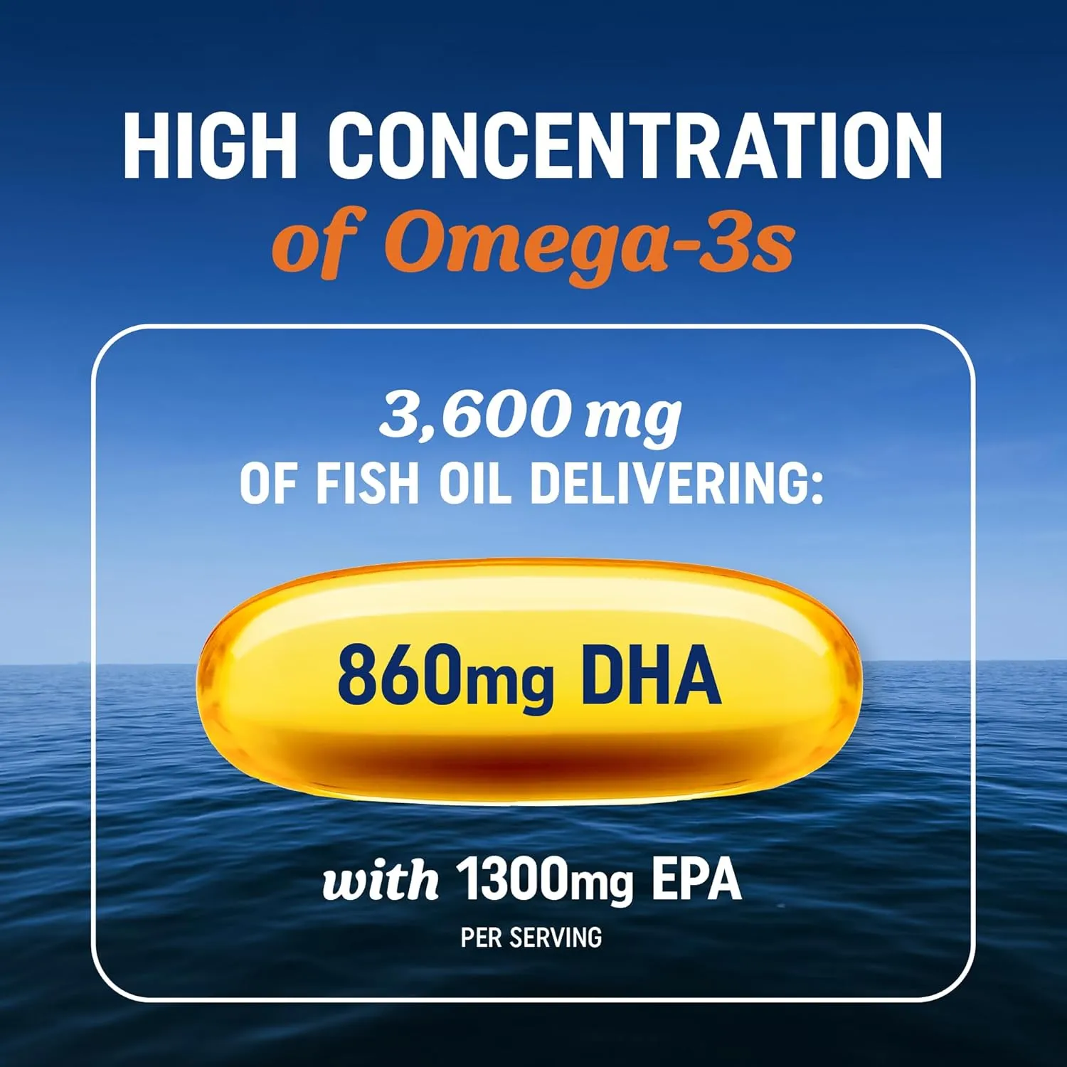 Triple Strength DHA Omega 3 Fish Oil 3600 mg | Over 2100mg Omega-3 Fatty Acids with 860mg of DHA | 1300mg EPA | Best Essential Fatty Acids | Premium Wild Caught & Burpless Fish Oil | 120 Softgels