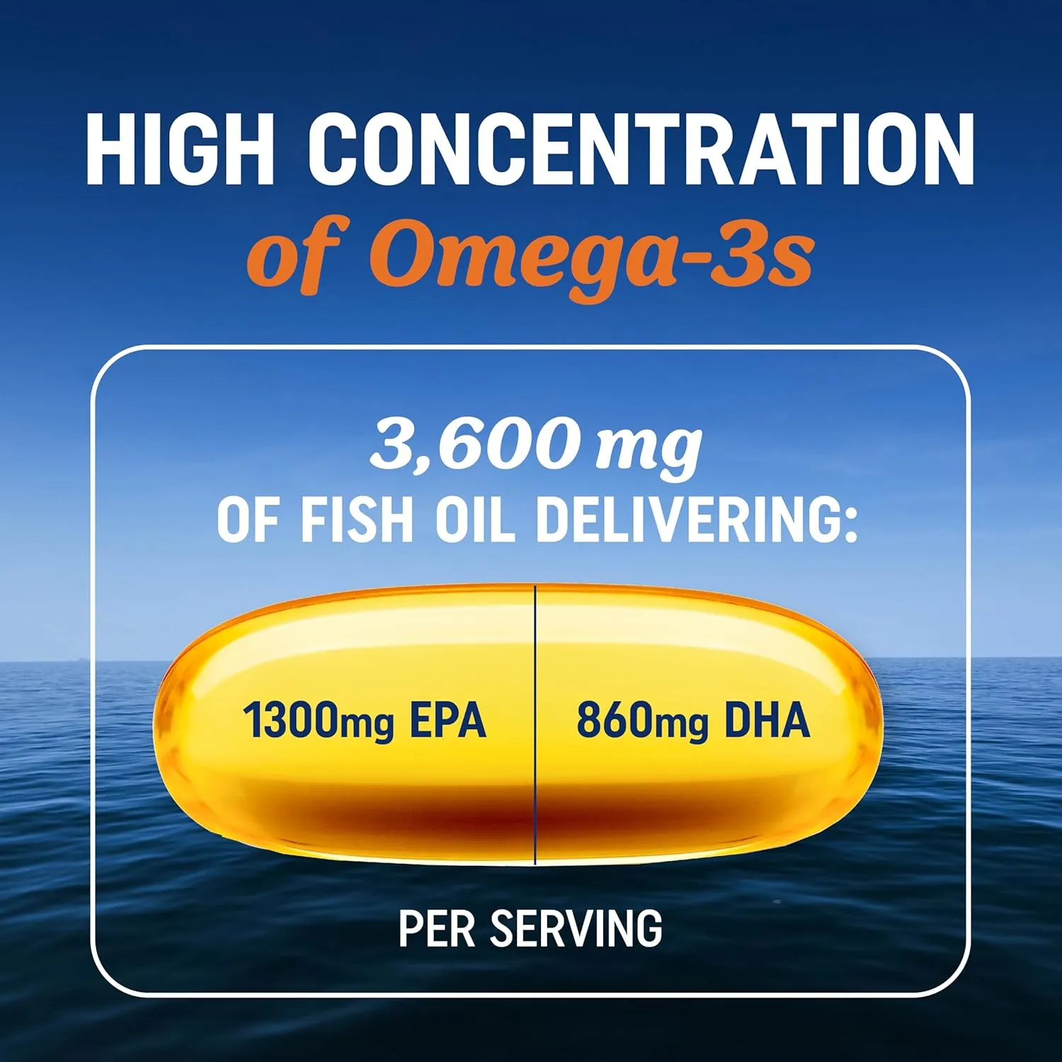 Triple Strength Omega 3 Fish Oil 3600 mg | EPA & DHA | Over 2100mg Omega-3 Fatty Acids | 1300mg EPA   860mg DHA | Best Essential Fatty Acids | Premium Wild Caught & Burpless Fish Oil | 120 Ct