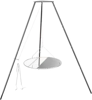 Tripod Cooker Campfire, Grill Grate with Adjustable Height for Cooking Over Fire & Collapsible Legs for Easy Storage