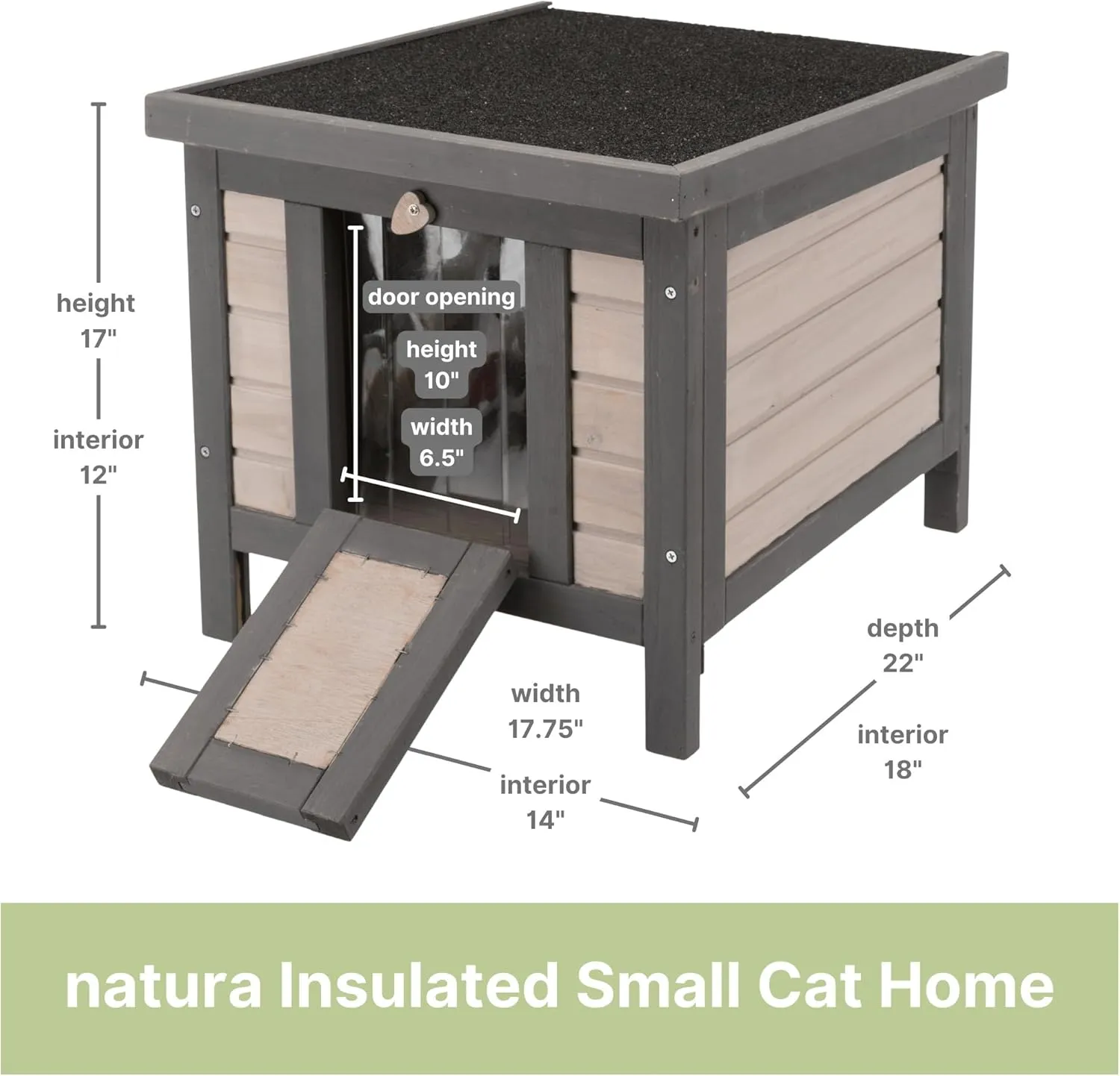 TRIXIE Insulated Outdoor Cat House, Weatherproof Cat Home with Raised Floor, Hinged Asphalt Roof & Covered Opening, Small Outdoor Shelter for Cats and Small Animal, Gray Pine Wood