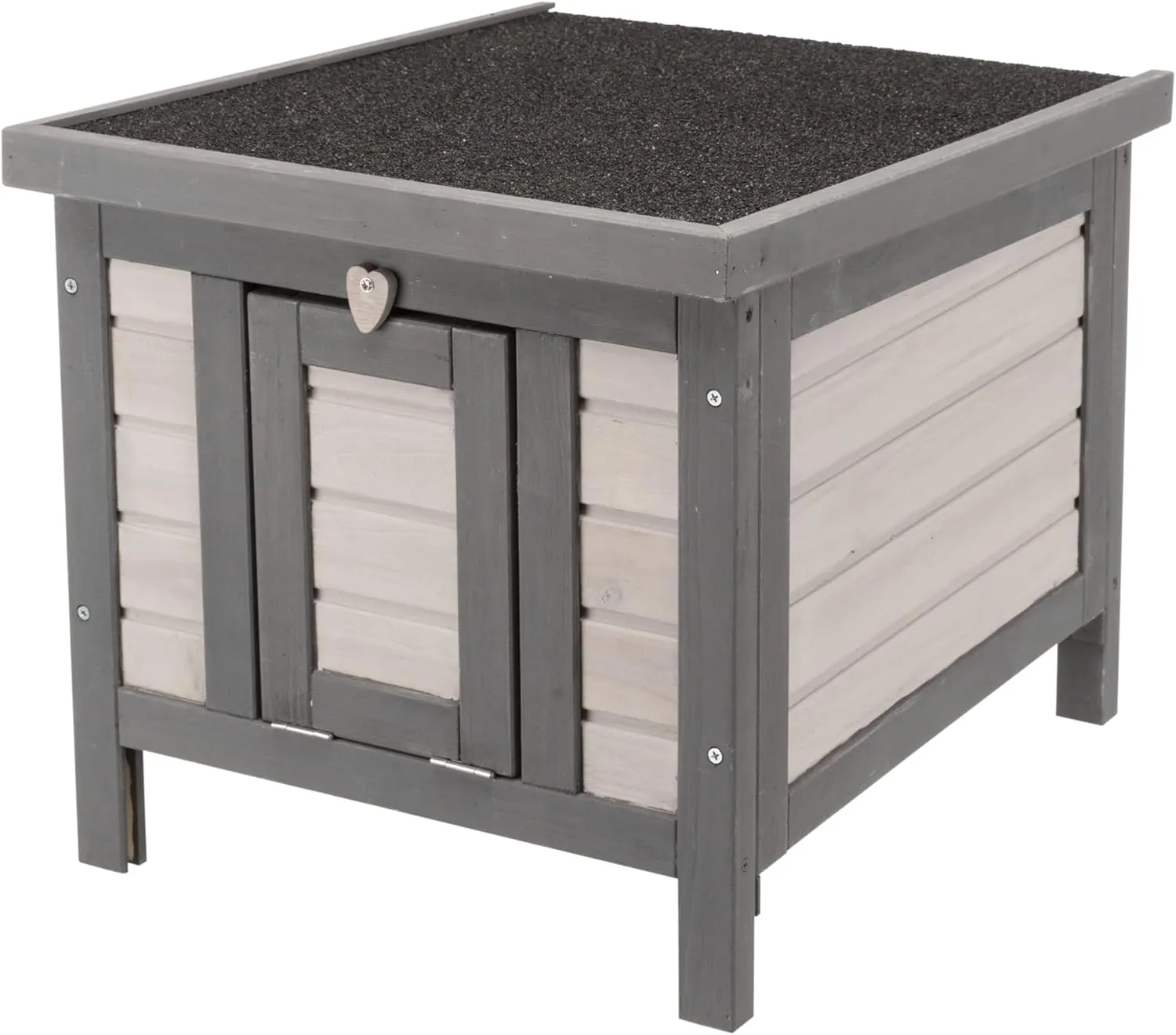 TRIXIE Insulated Outdoor Cat House, Weatherproof Cat Home with Raised Floor, Hinged Asphalt Roof & Covered Opening, Small Outdoor Shelter for Cats and Small Animal, Gray Pine Wood