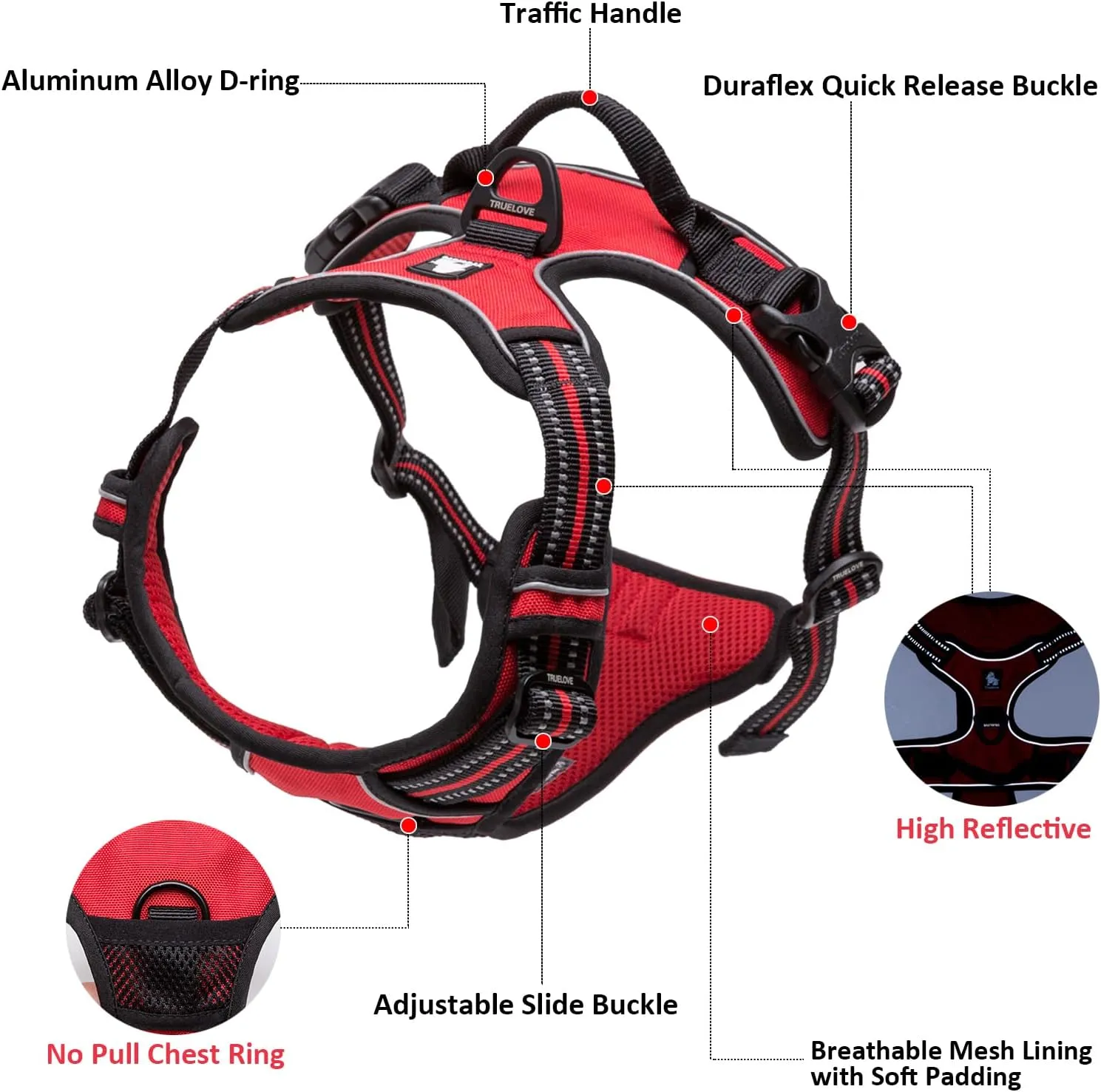 TRUE LOVE Truelove Adjustable No-Pull Dog Harness Reflective Pup Vest Harnesses Comfortable Control Brilliant Colors TLH5651(Blue,L)