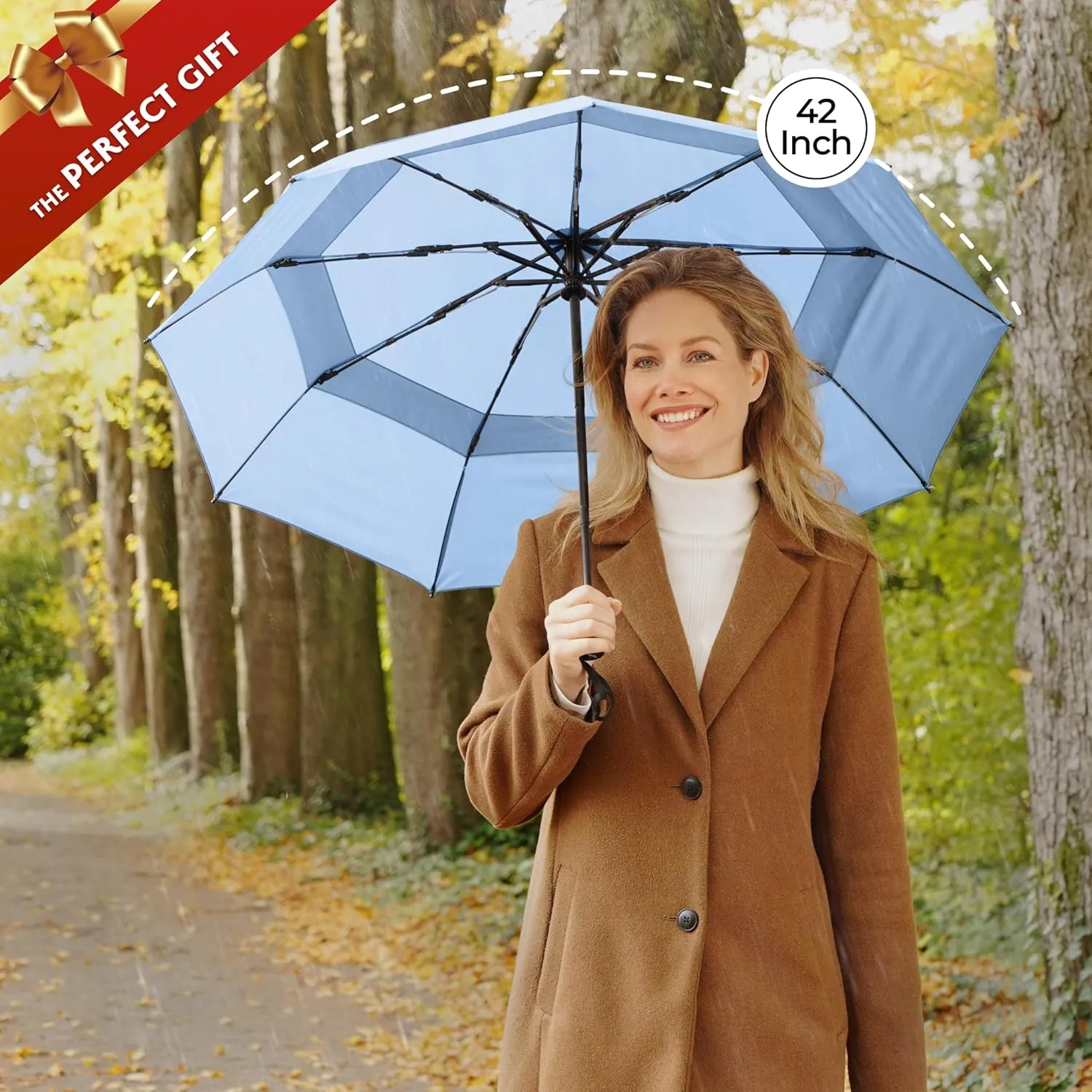 TUMELLA Strongest Windproof Travel Umbrella (Compact, Superior & Beautiful), Small Strong but Light Portable and Automatic Folding Rain Umbrella, Durable Premium Grip, Fits Car & Backpack