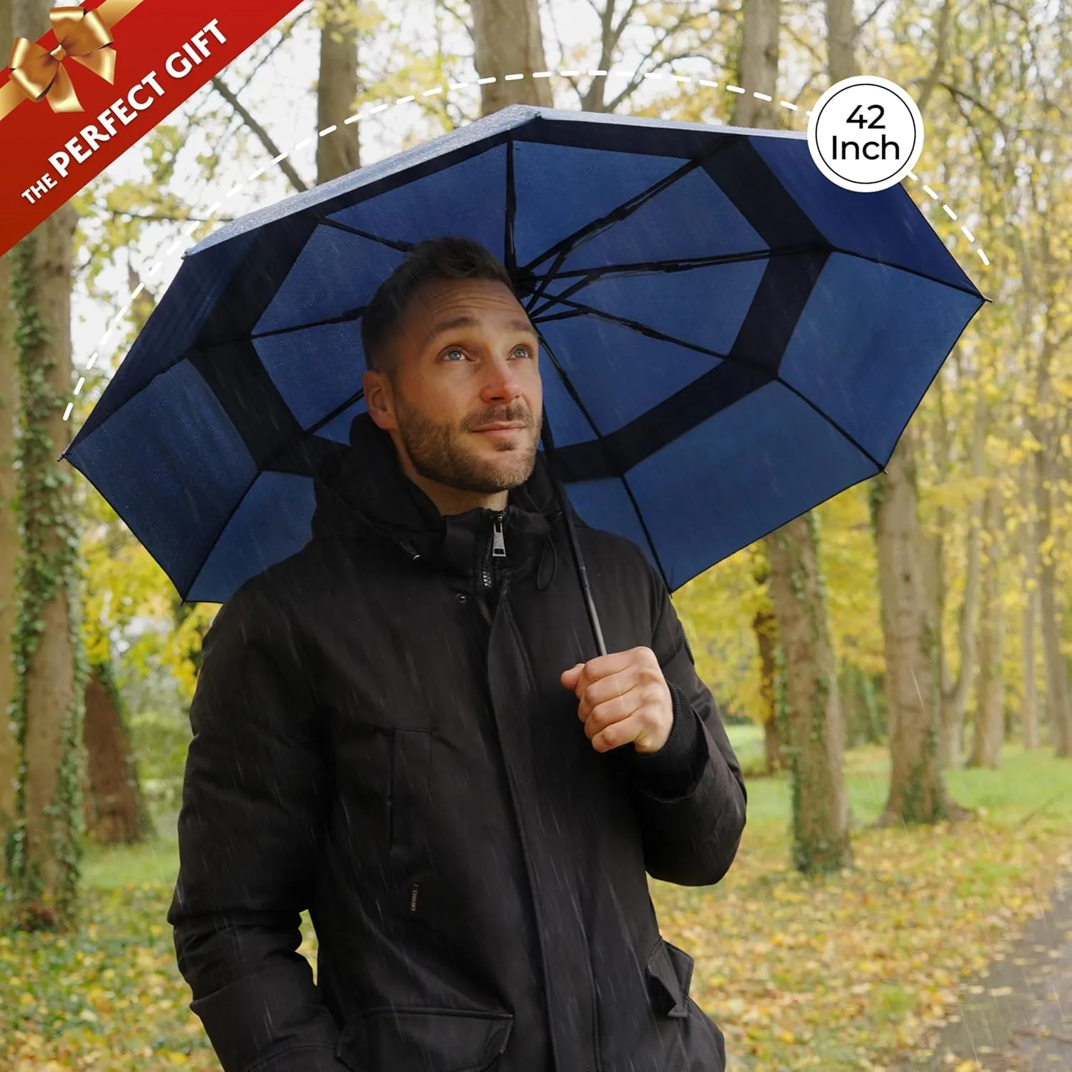 TUMELLA Strongest Windproof Travel Umbrella (Compact, Superior & Beautiful), Small Strong but Light Portable and Automatic Folding Rain Umbrella, Durable Premium Grip, Fits Car & Backpack