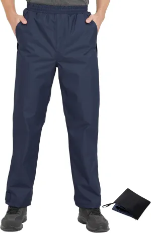 Ubon Men's Black Waterproof Rain Pants, Packable Golf Hiking Pants
