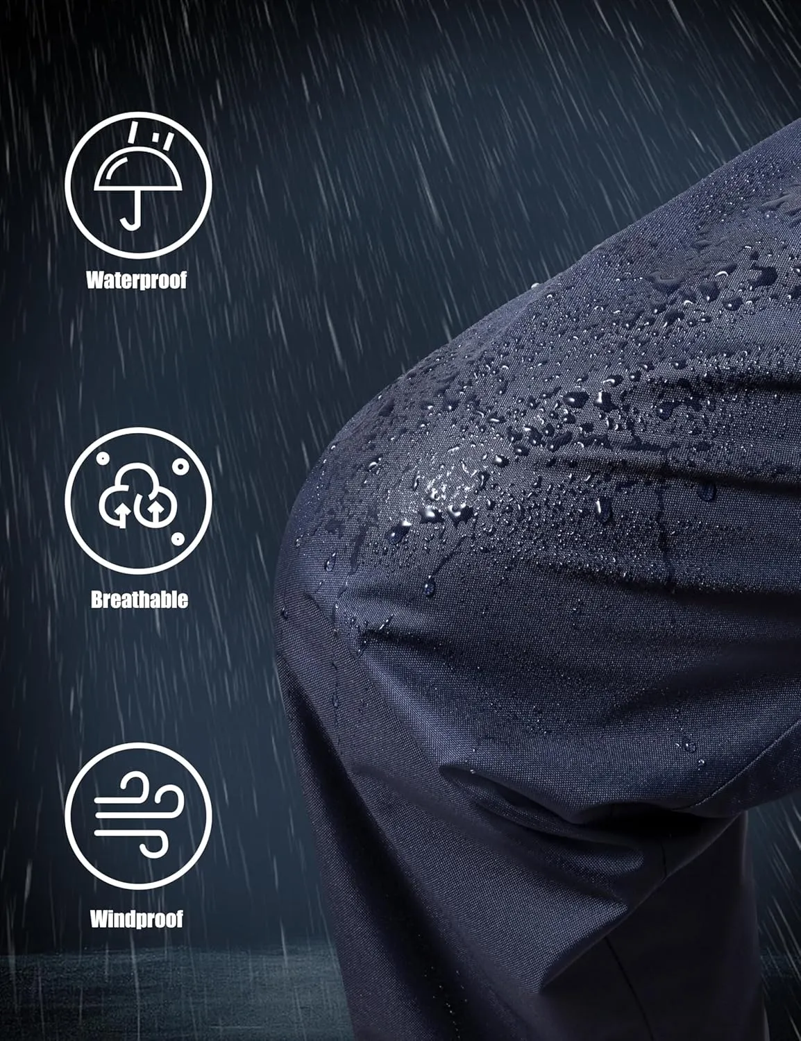 Ubon Men's Black Waterproof Rain Pants, Packable Golf Hiking Pants