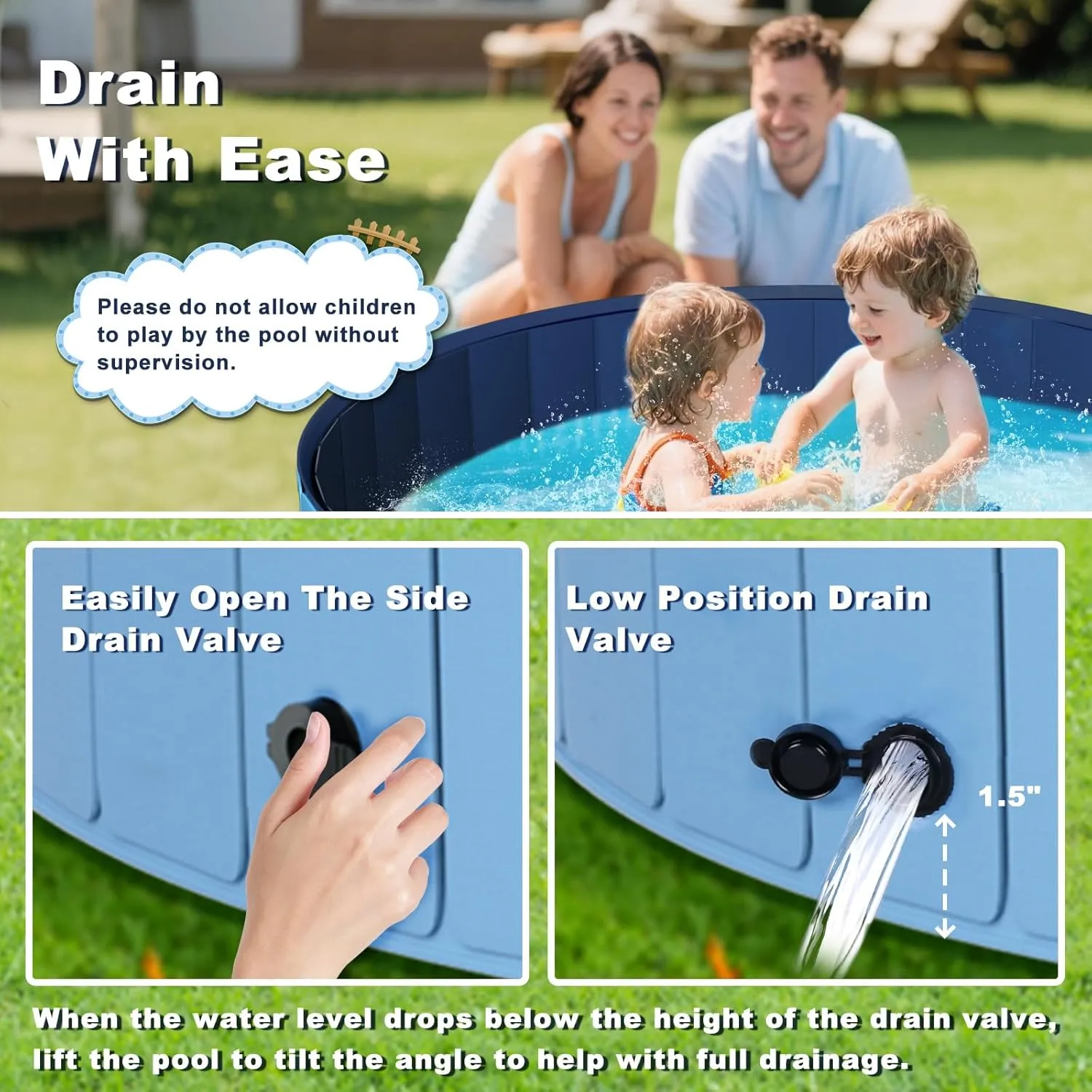 UCCY Foldable Dog Pool for Large Dogs Hard Plastic Kiddie Swimming Pool Non-Slip Portable Dog Bathtubs Collapsible Multi-Use Whelping Box Ball Pit Outdoor Pool for Backyard Duck Pond Blue XXL-72"x12"