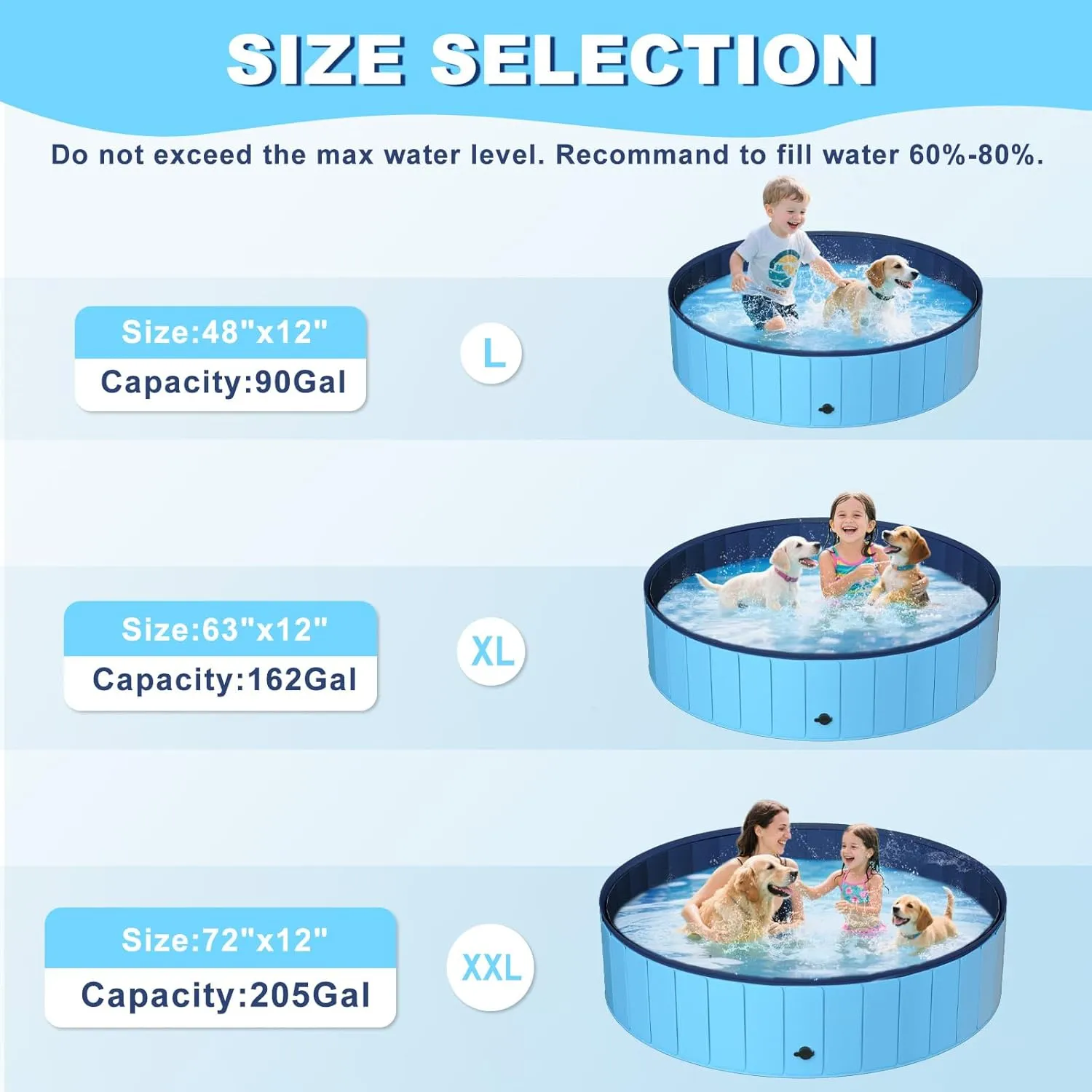 UCCY Foldable Dog Pool for Large Dogs Hard Plastic Kiddie Swimming Pool Non-Slip Portable Dog Bathtubs Collapsible Multi-Use Whelping Box Ball Pit Outdoor Pool for Backyard Duck Pond Blue XXL-72"x12"