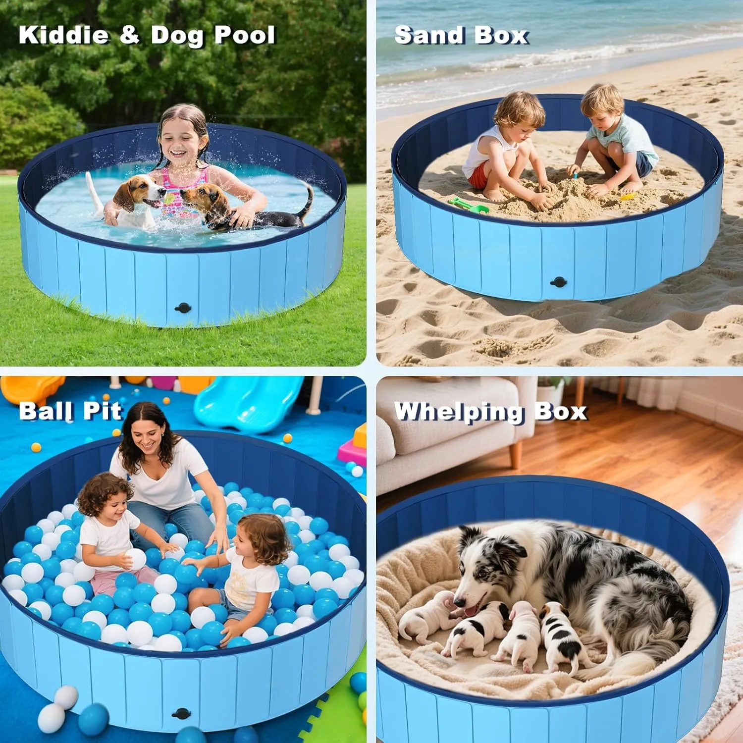 UCCY Foldable Dog Pool for Large Dogs Hard Plastic Kiddie Swimming Pool Non-Slip Portable Dog Bathtubs Collapsible Multi-Use Whelping Box Ball Pit Outdoor Pool for Backyard Duck Pond Blue XXL-72"x12"