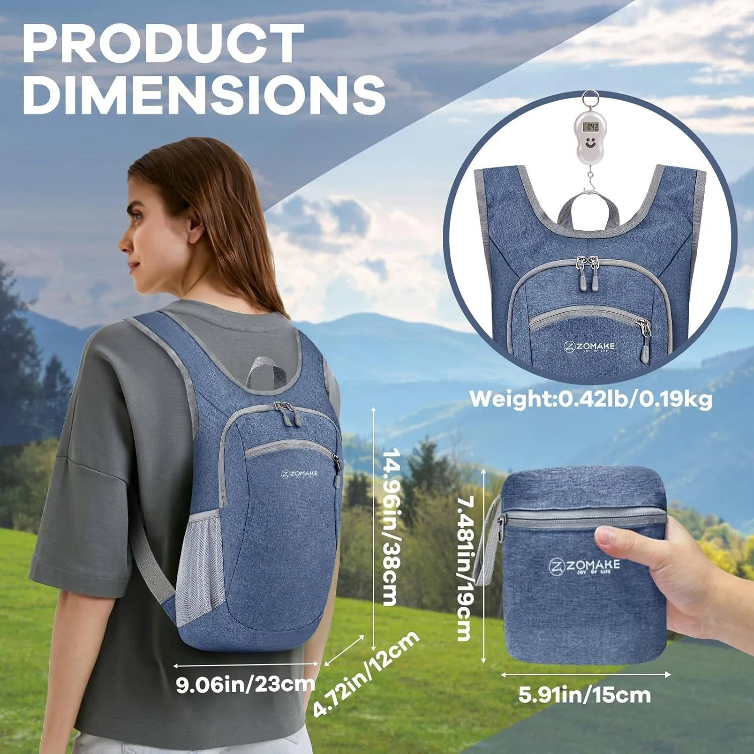 Ultra Lightweight Packable Backpack, 10L Small Daypack Light Foldable Backpacks Water Resistant Day Bag for Hiking (Navy Blue)