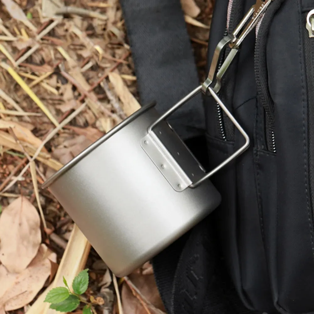 Ultralight Titanium Cup with Foldable Handle - Portable Outdoor Water Mug