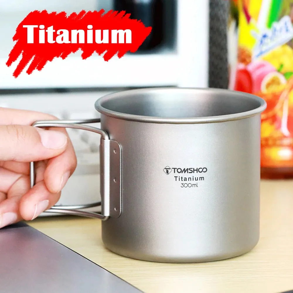 Ultralight Titanium Cup with Foldable Handle - Portable Outdoor Water Mug