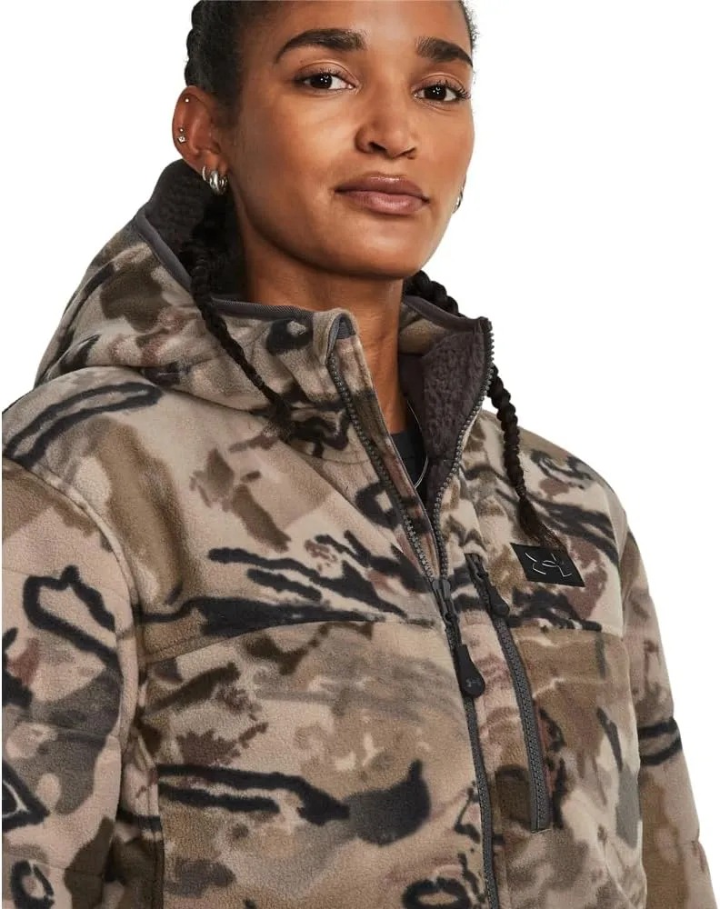 Under Armour Women's Rut Windproof Jacket | Silent Microfleece with Scent Control | Camo Jacket for Women | Sherpa Lining