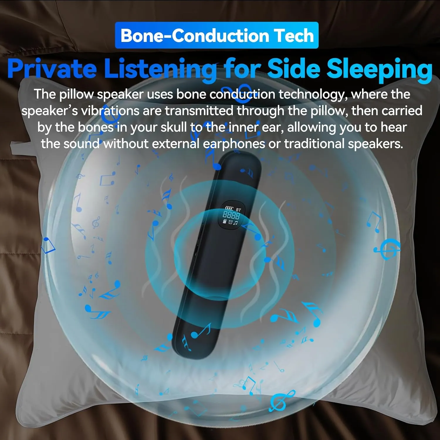 Under Pillow Speaker Bluetooth for Sleeping Aid - Bone Conduction Pillow Speaker with 11 Built-in White Noise, 400mAh Portable Silent Sleep Bar, Auto Timer, TF Card Compatibility (Black)