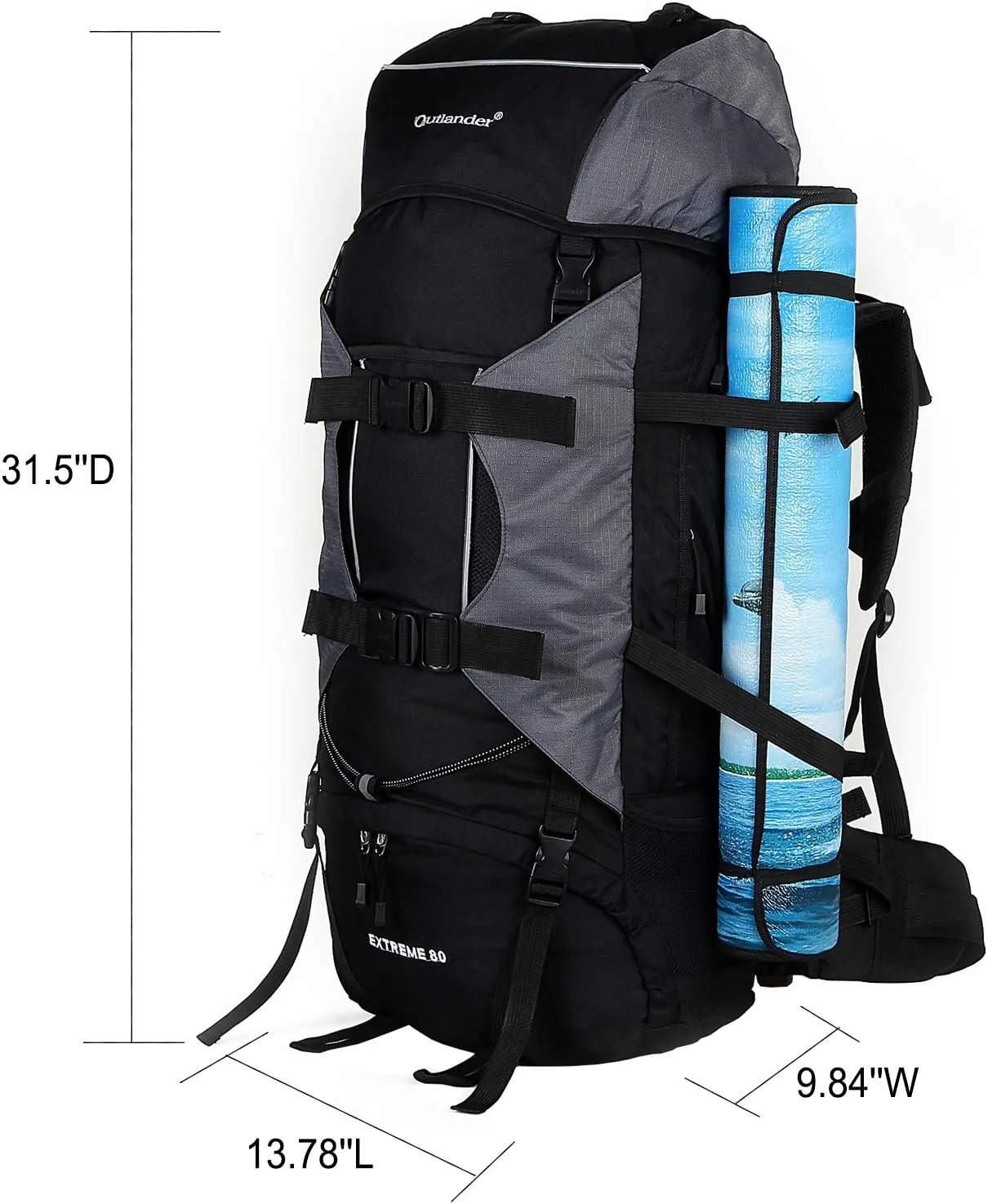 UNISTRENGH 80L Internal Frame Backpack Hiking Camping Backpacking Water Resistant Pack Trekking Bag with RainCover (Gray)