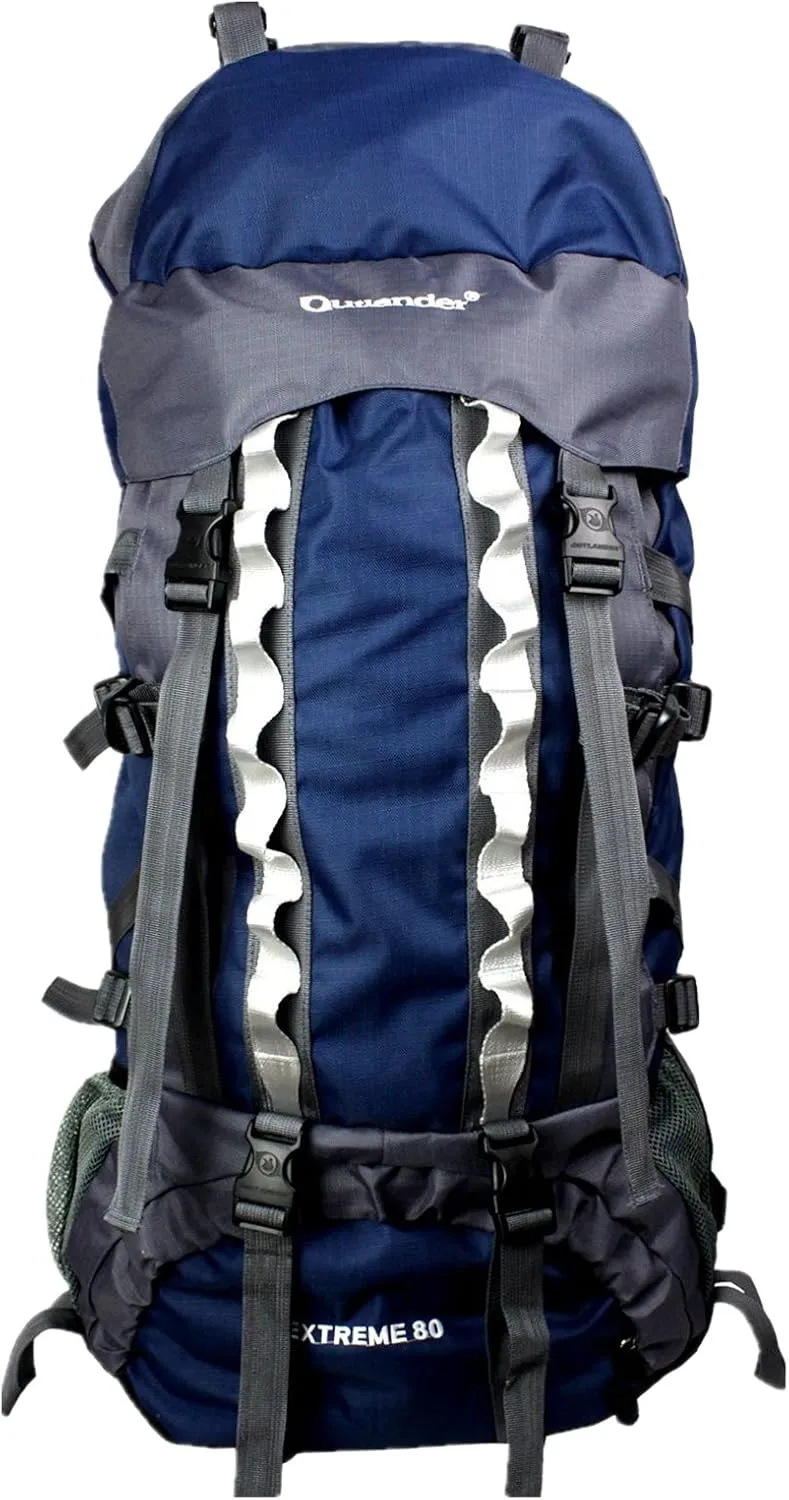 UNISTRENGH 80L Internal Frame Backpacks Outdoor Nylon Hiking Backpack Water-resistant Trekking Bag with Rain Cover for Camping Mountaineering Traveling (Navy Blue)
