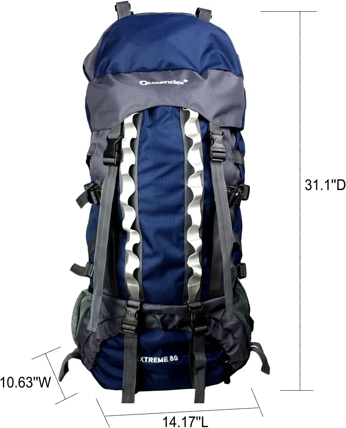 UNISTRENGH 80L Internal Frame Backpacks Outdoor Nylon Hiking Backpack Water-resistant Trekking Bag with Rain Cover for Camping Mountaineering Traveling (Navy Blue)