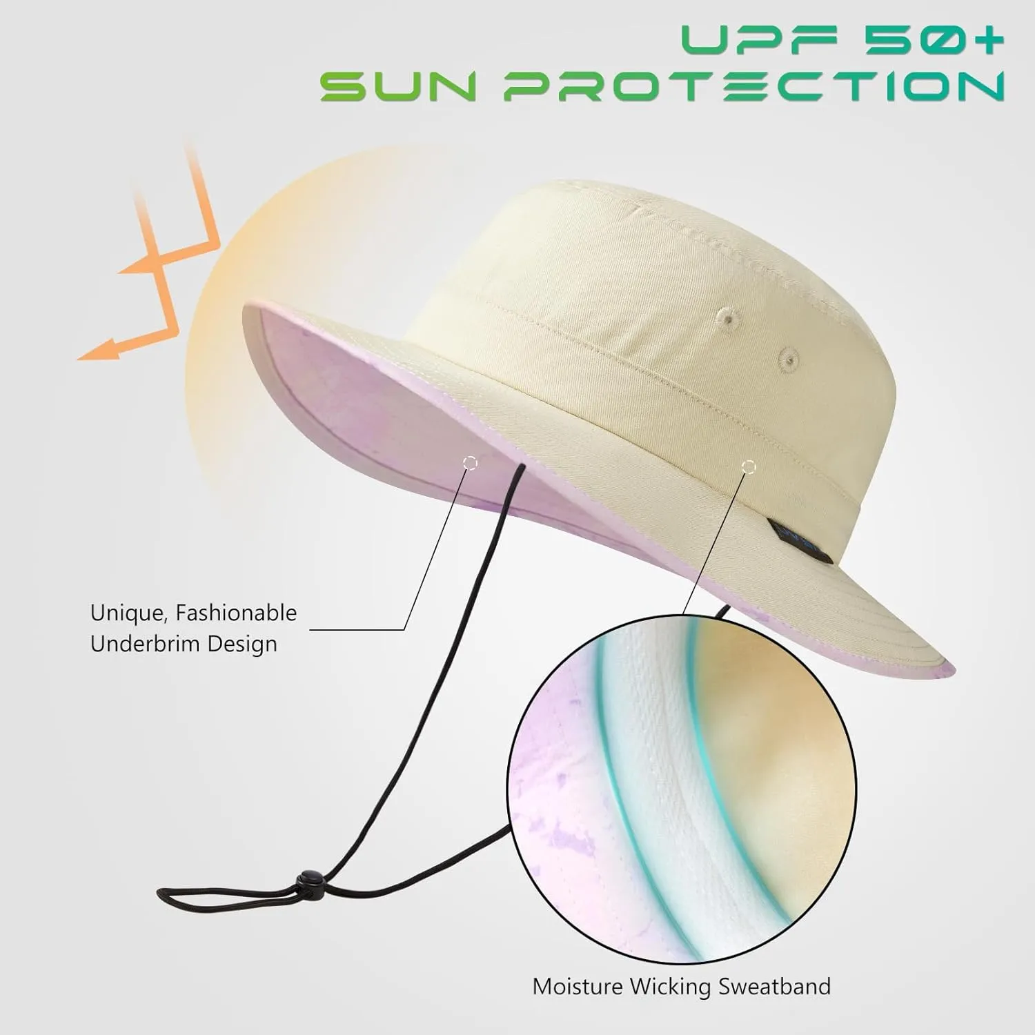 UPF 50  Foldable Sun Hat Patterned Under Brim Bucket Hats for Summer Hiking Fishing Beach Safari Men Women