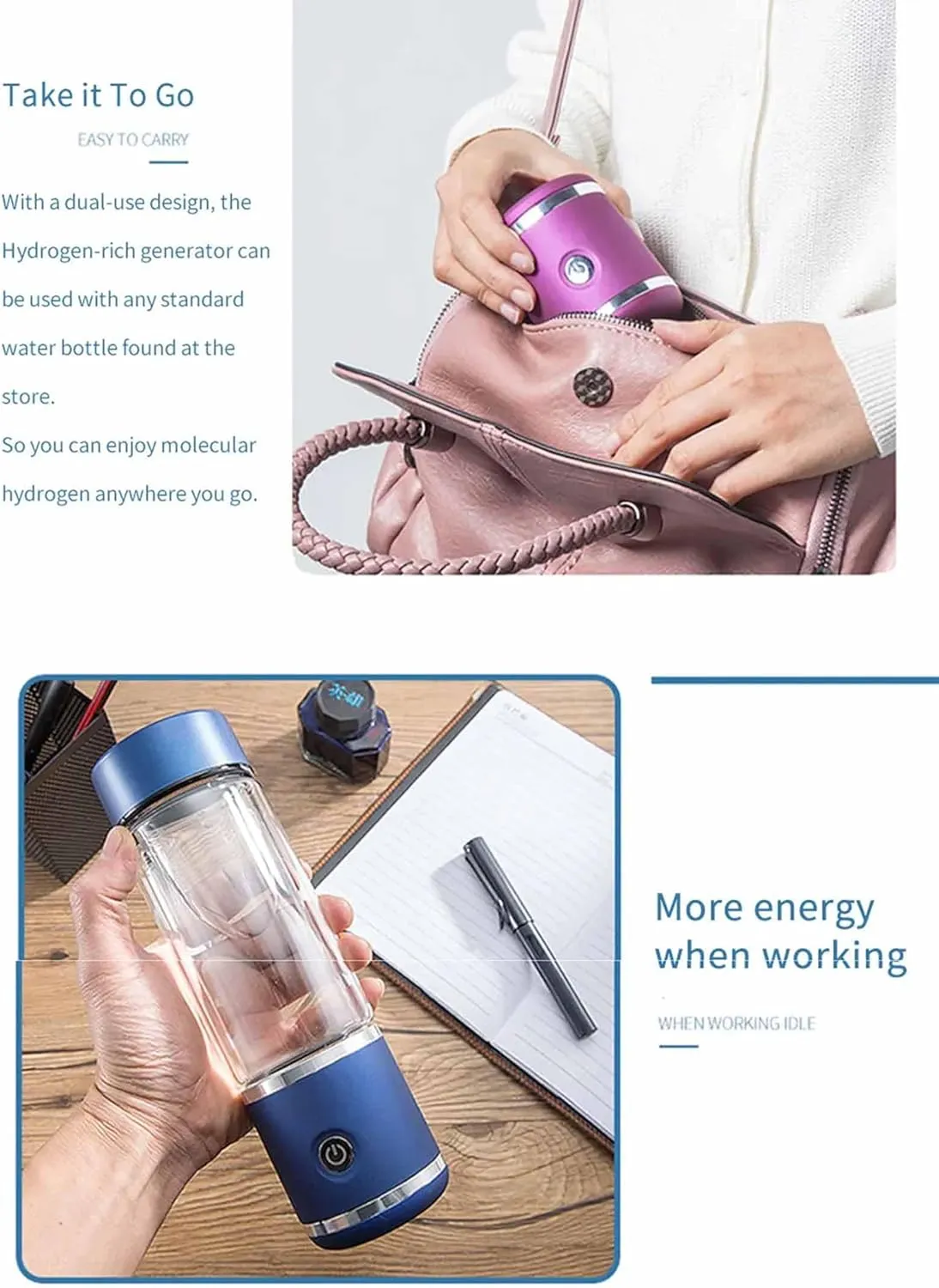 Upgraded 2-in-1 Hydrogen Water Bottle Generator, 2000PPB Pure Hydrogen Concentration, Purification Vent, Reduction Imported Hydrogen Ionized Water Cup