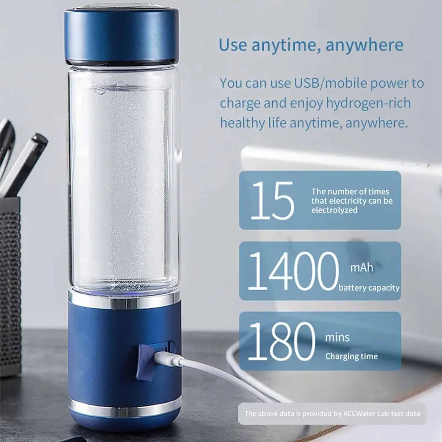 Upgraded 2-in-1 Hydrogen Water Bottle Generator, 2000PPB Pure Hydrogen Concentration, Purification Vent, Reduction Imported Hydrogen Ionized Water Cup