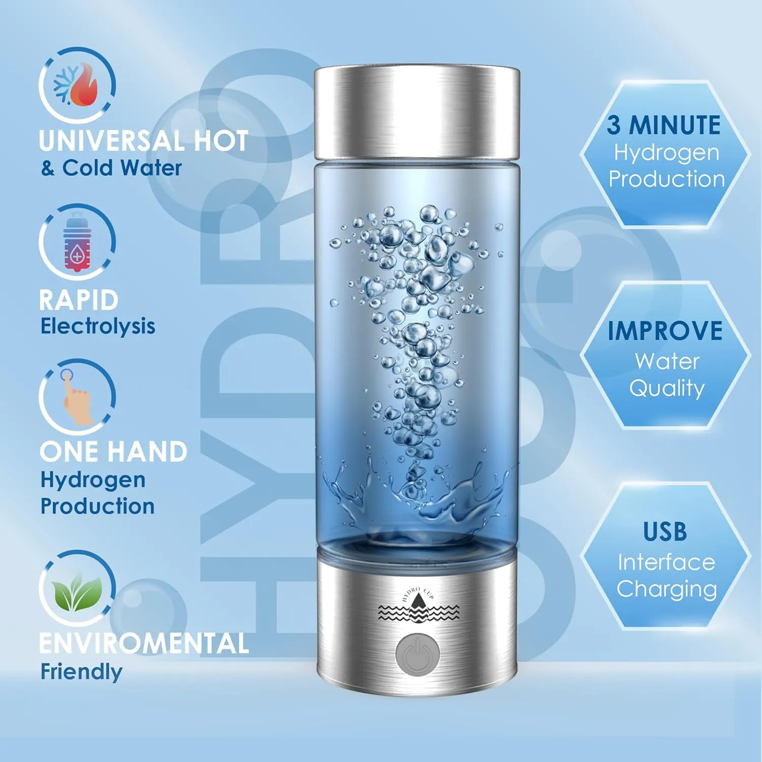 Upgraded Hydrogen Water Bottle 2025, Hydrogen Water Bottle Generator with SPE PEM Technology Water Ionizer, Three Minute Rapid Electrolysis (Black)