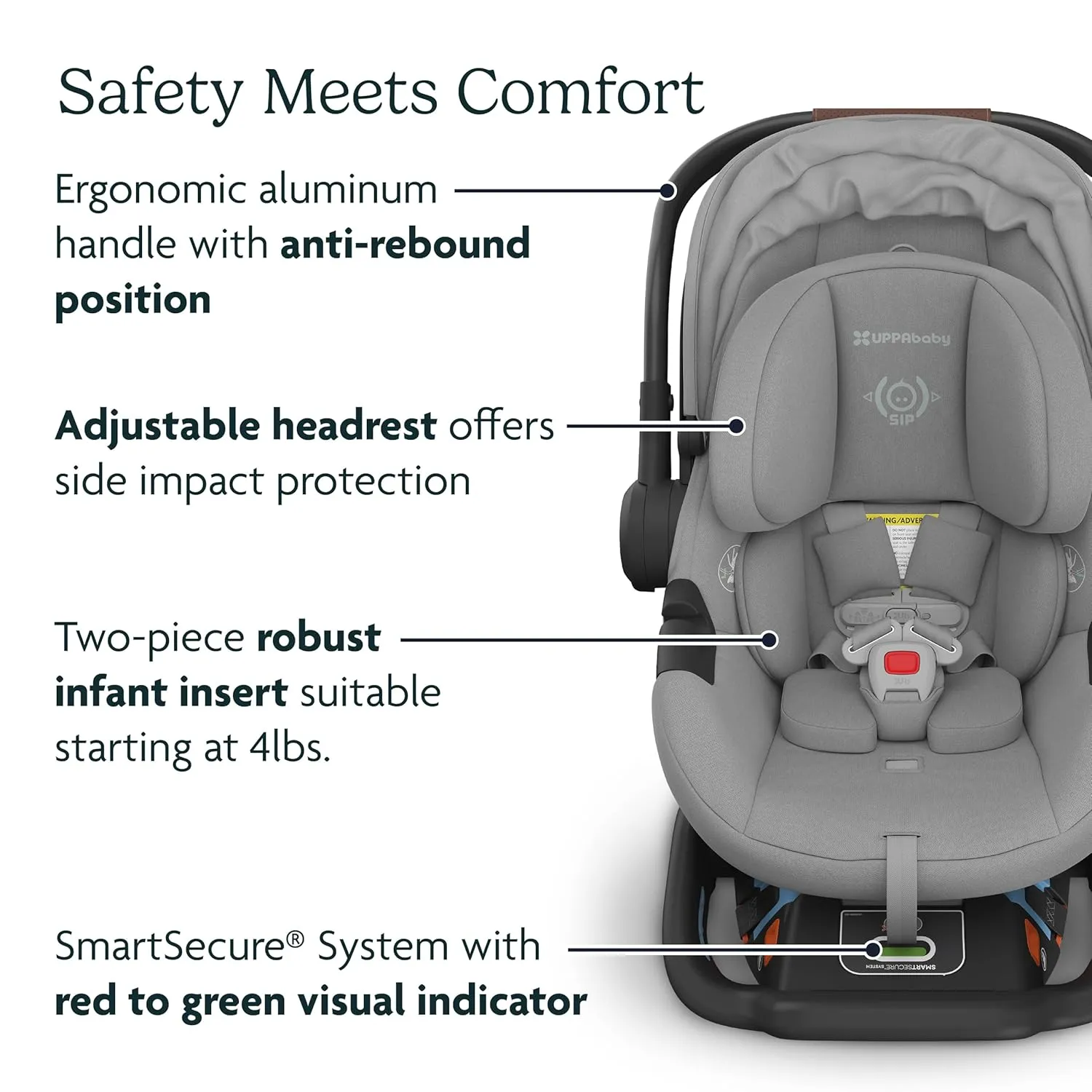 UPPAbaby Aria Lightweight Infant Car Seat/Just Under 6 lbs for Easy Portability/Base with Load Leg   Infant Insert Included/Direct Stroller Attachment/Greyson (Charcoal Mélange/Saddle Leather)