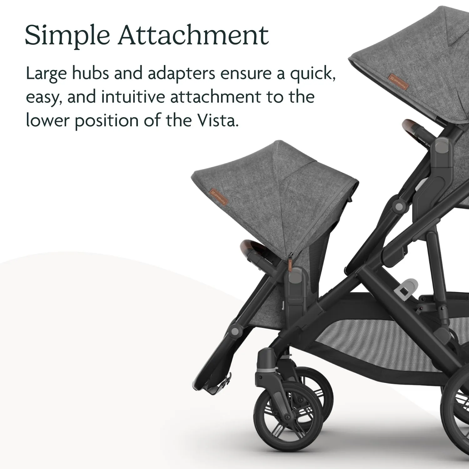UPPAbaby RumbleSeat V3 Second Lower Seat - Compatible with Vista V2 and Vista V3 - All-Weather Seat   Magnetic Buckle – Adapters Included - Greyson (Charcoal Mélange/Carbon Frame/Saddle Leather)