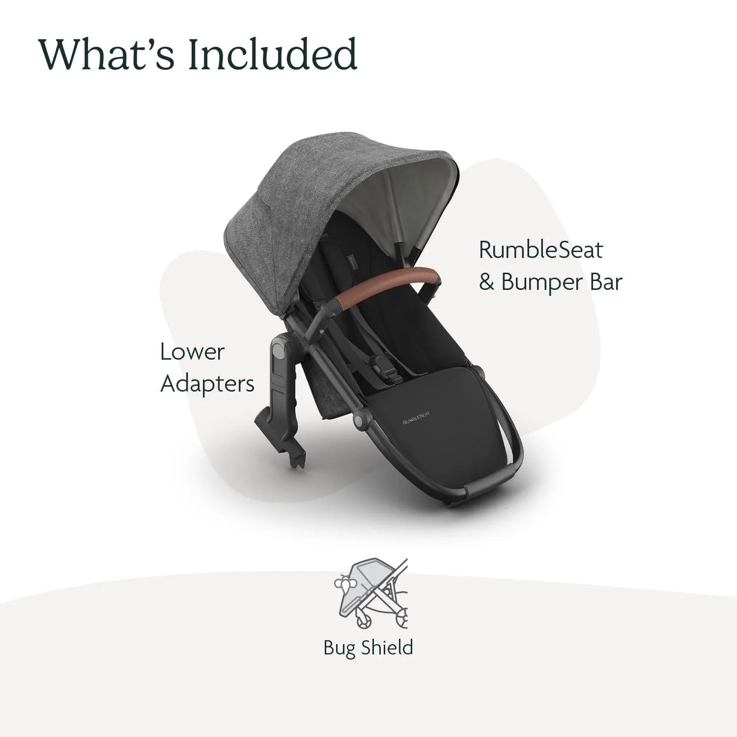 UPPAbaby RumbleSeat V3 Second Lower Seat - Compatible with Vista V2 and Vista V3 - All-Weather Seat   Magnetic Buckle – Adapters Included - Greyson (Charcoal Mélange/Carbon Frame/Saddle Leather)