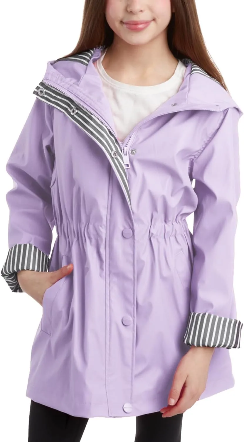 URBAN REPUBLIC Girls Rain Jacket - Slicker Shell Wind & Water Resistant Lightweight Rain Coats for Girls with Pockets (7-16)