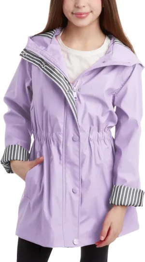 URBAN REPUBLIC Girls Rain Jacket - Slicker Shell Wind & Water Resistant Lightweight Rain Coats for Girls with Pockets (7-16)