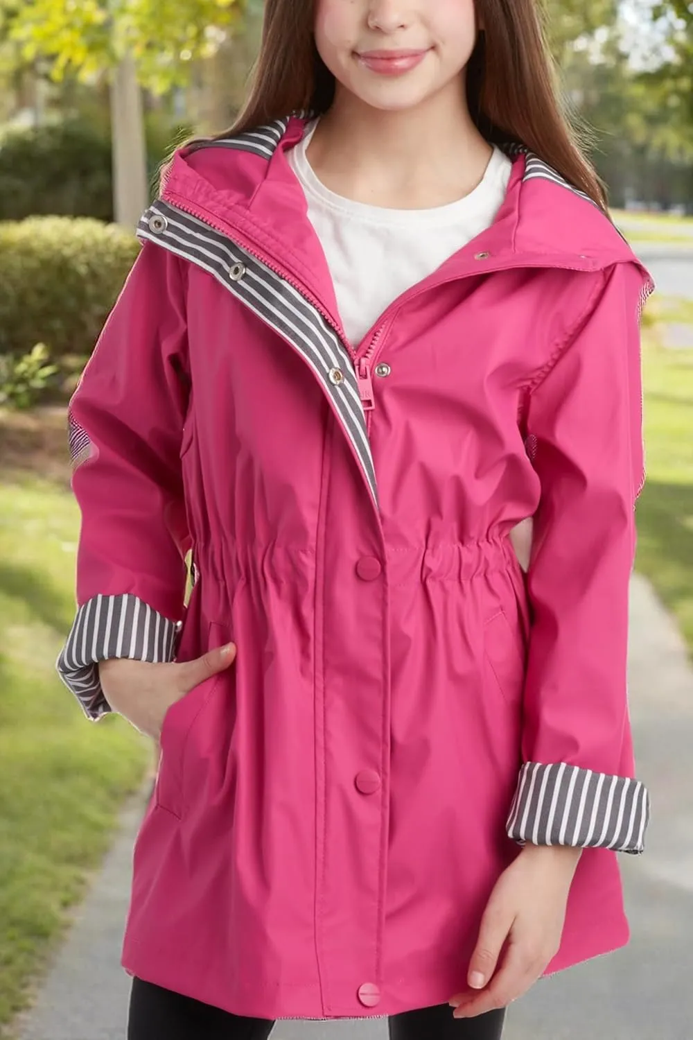URBAN REPUBLIC Girls Rain Jacket - Slicker Shell Wind & Water Resistant Lightweight Rain Coats for Girls with Pockets (7-16)