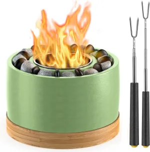Urvoix Fire Pit Tabletop, Indoor Table Top Fireplace Smore Maker, Portable Table Top Firepit Bowl Smokeless with 2 Roasting Sticks for Home Patio Balcony Decor