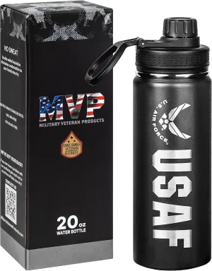 US Air Force 20oz Water Bottle | Double Wall Vacuum Insulated Stainless Steel | Disabled Vet Owned Business | USAF 20oz Water Bottle