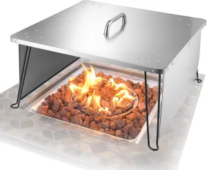 VEVOR Fire Pit Heat Deflector, 25.4x25.4x14.6 inch Square Outdoor Burner Cover, Stainless Steel Bonfire Camping Wood Burning Heat Warden, Push Heat Down and Out with 4 Foldable Legs & Carrying Handle