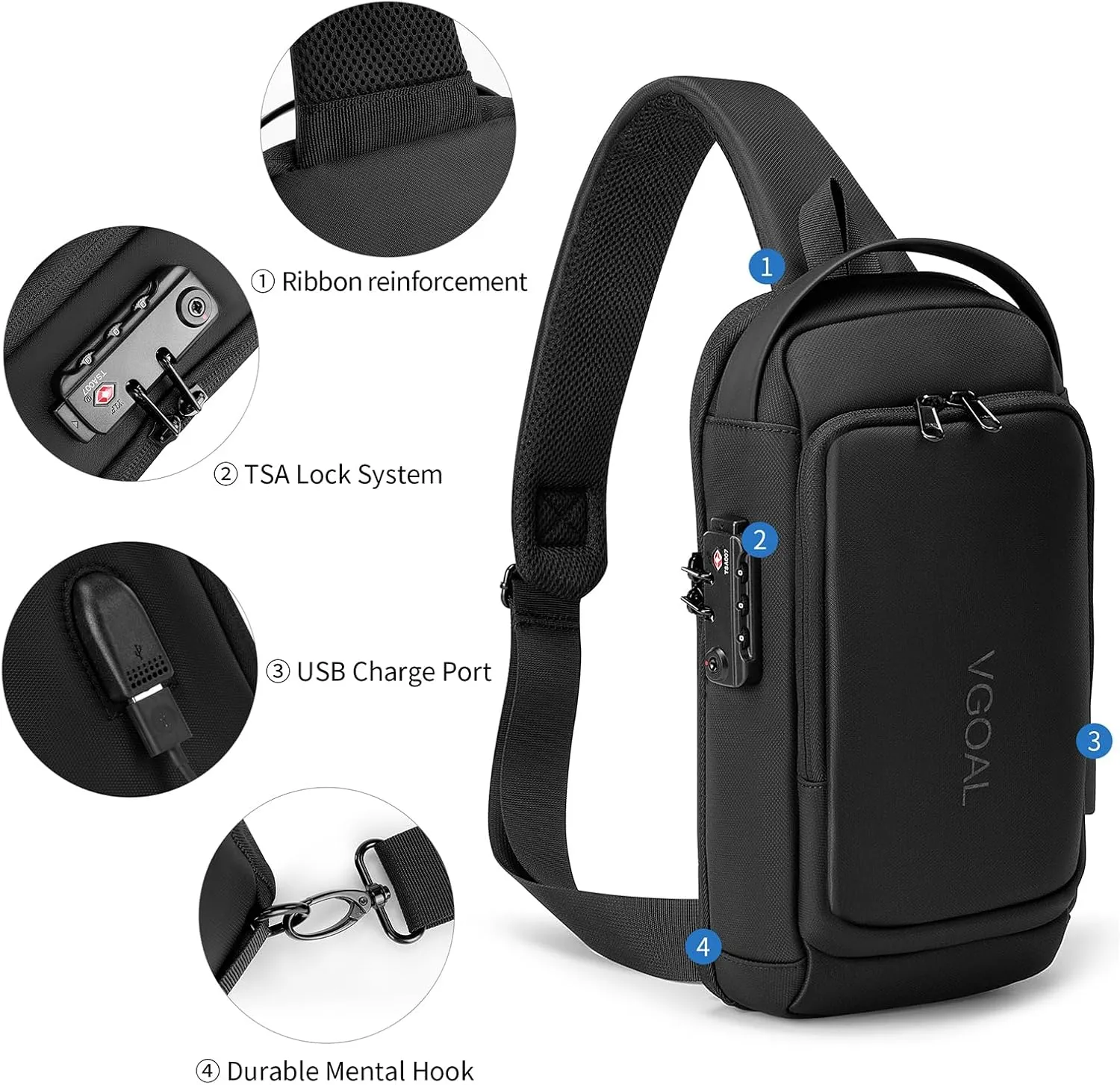VGOAL Crossbody Bag Sling Bag for Women Men Sling Backpack Mini Backpack Daypack Crossbody for Travel Sport Running Hiking (FG6313)