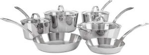 Viking 3-Ply Pots and Pans Set, 10 Piece Stainless Steel Kitchen Cookware, Silver