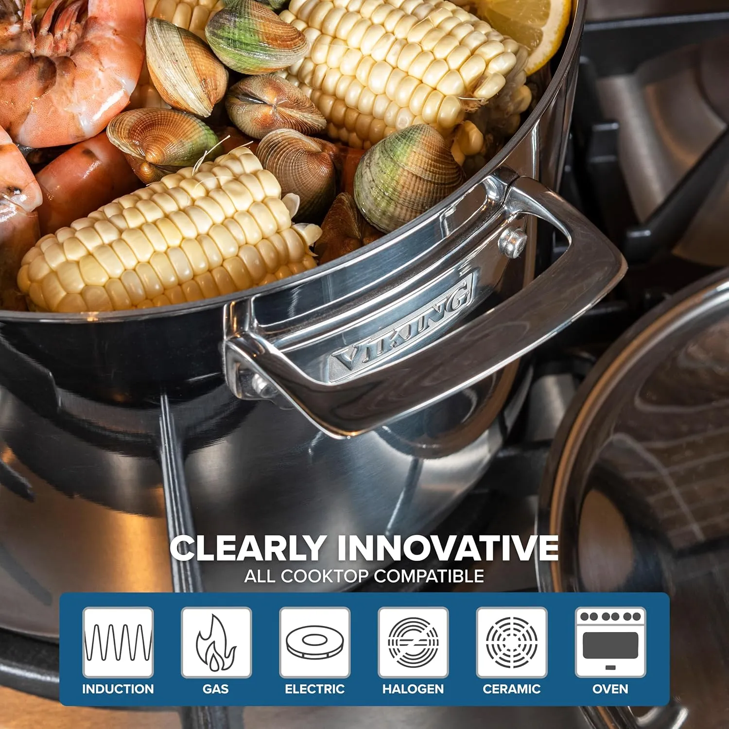 Viking 3-Ply Stainless Steel Stock Pot, 12 Quart Soup Cooking Pot with Lid, Kitchen Cookware, Dishwasher and Oven Safe, Induction Ready, Silver