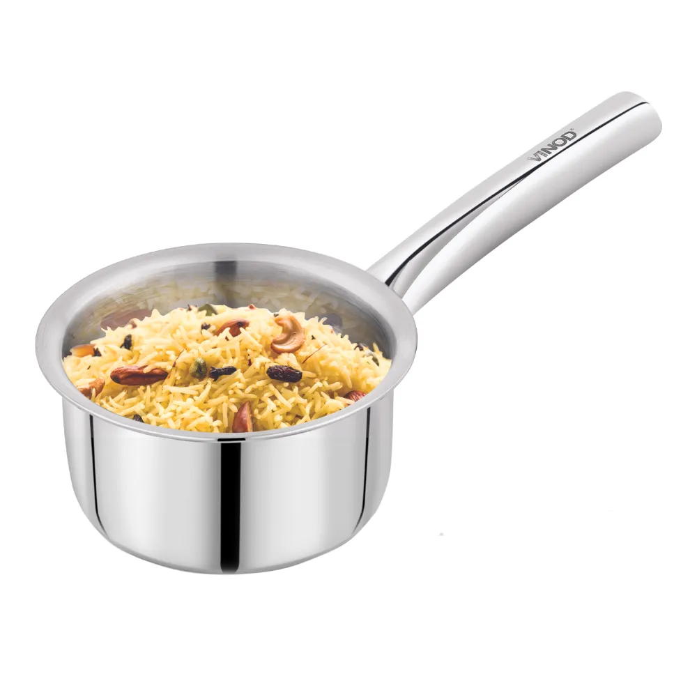 Vinod – Claro Heavy Gauge Stainless Steel Sauce Pan (Plain), 1.5 mm – Capacity 1.2 Ltr (16cm)