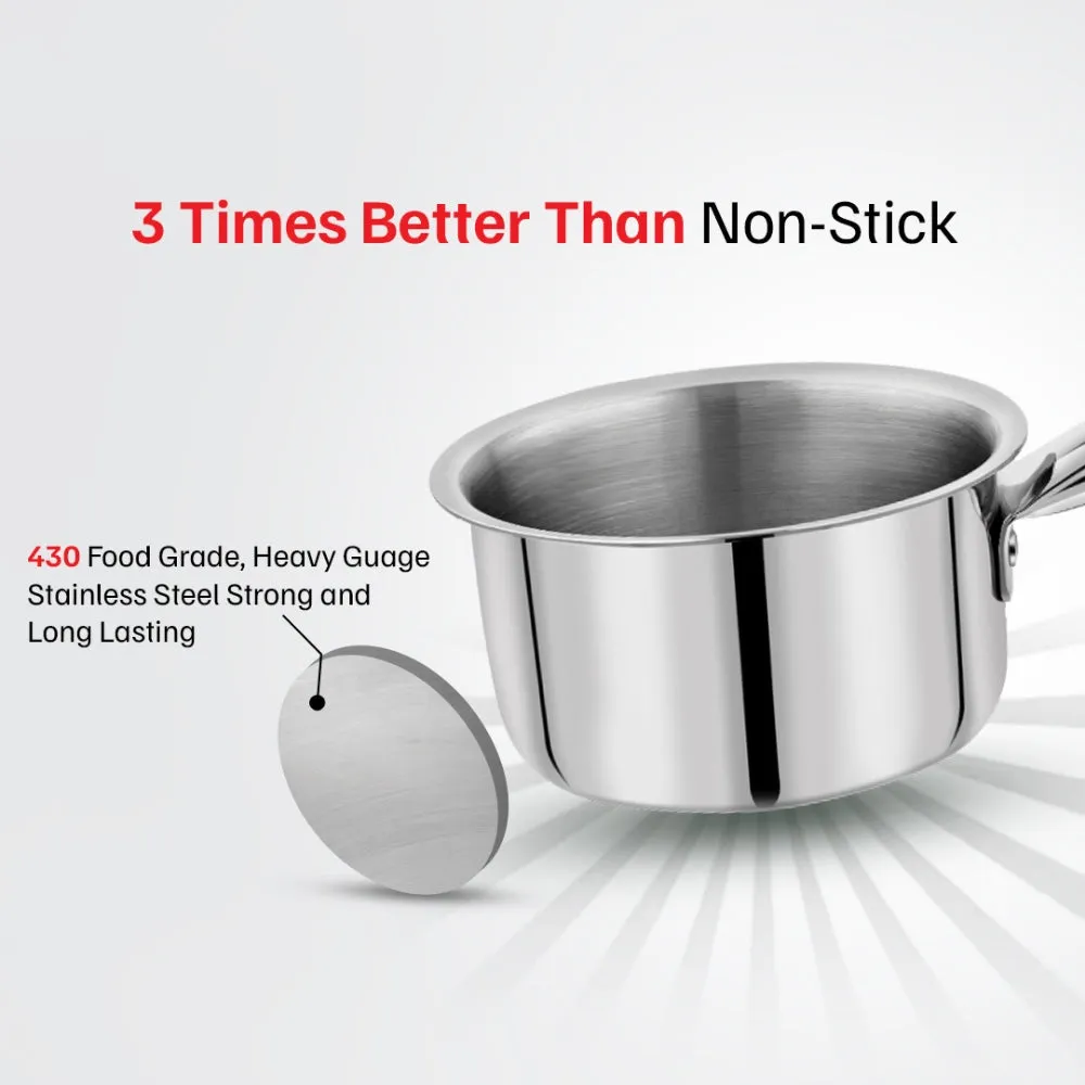 Vinod – Claro Heavy Gauge Stainless Steel Sauce Pan (Plain), 1.5 mm – Capacity 1.2 Ltr (16cm)