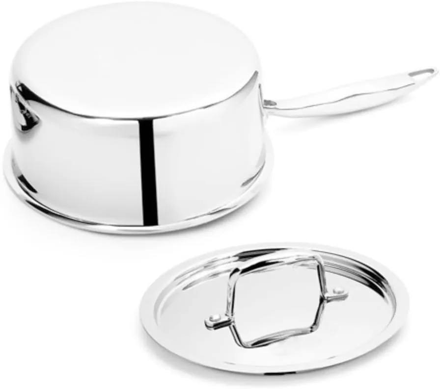 Vinod Steel Titanium Triply Stainless Steel Sauce Pan with Lid, 16 cm Dia, 1.60 Ltr Cap, Induction Friendly, Durable & Even Heat Distribution, Ideal for Cooking Sauces & Gravies, Pack of 1, Silver