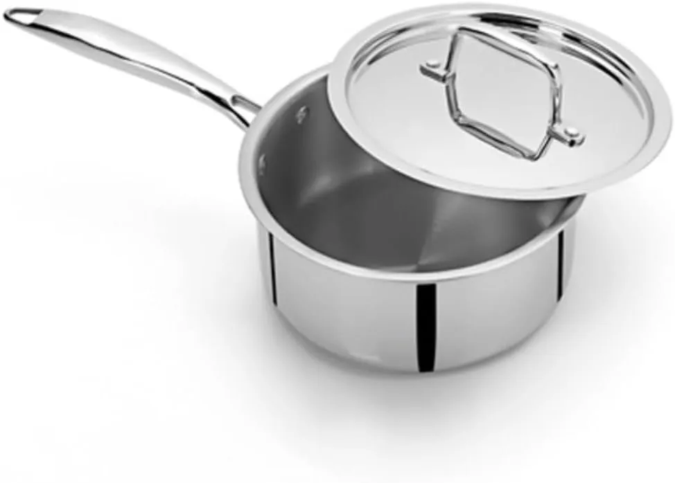 Vinod Steel Titanium Triply Stainless Steel Sauce Pan with Lid, 16 cm Dia, 1.60 Ltr Cap, Induction Friendly, Durable & Even Heat Distribution, Ideal for Cooking Sauces & Gravies, Pack of 1, Silver