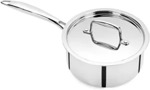 Vinod Steel Titanium Triply Stainless Steel Sauce Pan with Lid, 16 cm Dia, 1.60 Ltr Cap, Induction Friendly, Durable & Even Heat Distribution, Ideal for Cooking Sauces & Gravies, Pack of 1, Silver